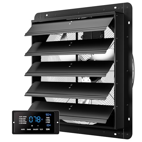 CAMMOO 24 Inch EC Motor Shutter Exhaust Fan, 6 Inch Large Touchscreen Controller for Temp Humidity and Speed Control, 10-Speed Wall Mount Fan for Attic, Greenhouse, Garage, Chicken Coop Ventilation