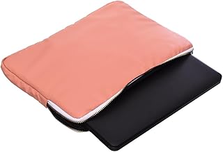 حافظة لاب توب من الجلد تتسع للاب 15-15.6 بوصة مع سوستة وجيب أمامي للإكسسوارات بتصميم رفيع متوافقة أجهزة ماك بوك واللاب تصميم سادة سلمون بينك اكسيليريت متعدد الالوان