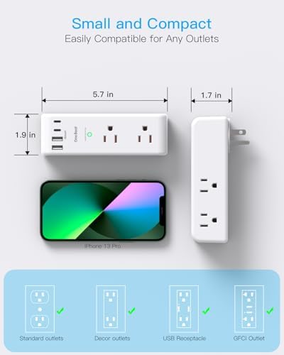 Surge Protector Outlet Extender 6 AC with 4 USB Rotating Plug — view 6