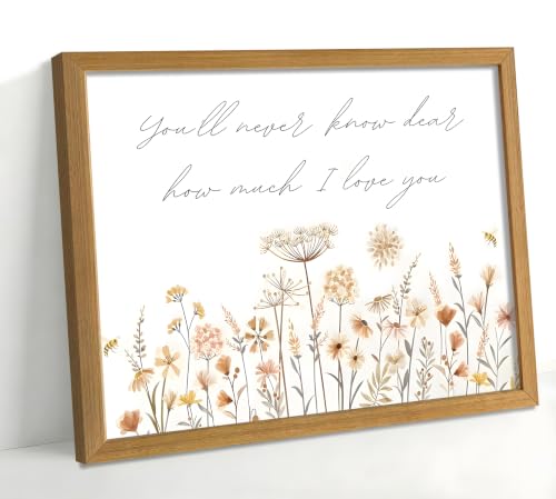 Wood Framed Wildflower Nursery Wall Art, Boho Flower Botanical Wall Decor Paintings, Baby Girl Nursery Pictures Posters Prints for Nursery Baby Room Bedroom Home Decoration 12x16 Inch
