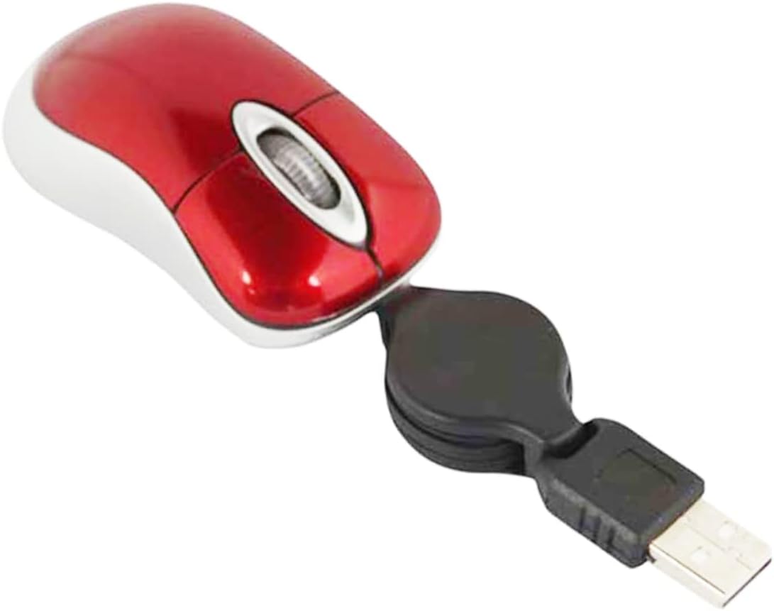 Mini Retractable Cord Optical Mouse USB Plug and Play Compact Ergonomic Design for Laptop Notebook Pc
