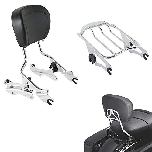 Chrome Detachables Backrest Sissy Bar with 4-Point Docking Hardware Kit and Air Wing