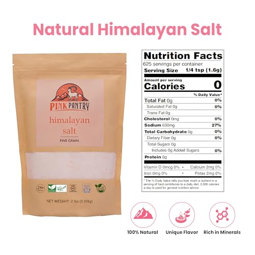 Pink Pantry Himalayan Pink Salt, 100% Pure Organic Himalayan Salt, Non-GMO, Kosher Certified, No Additives, Ideal for Cooking, Seasoning & Gourmet Dishes, Rich in Trace Minerals, 2lb Pouch, Fine Grain - Thumbnail 2