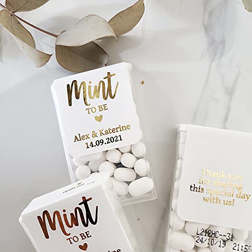 XOXOKristen Mint to be Wedding Favor Stickers with Gold Foil, Personalized Tic Tac Stickers, Engagement Party Favors in Gold, Rose Gold, Silver