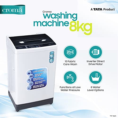 Image of Croma 8 kg Fully Automatic Top Load Washing Machine with 2 Years Warranty on Product and 10 Years on Motor (CRAW1502, Grey)