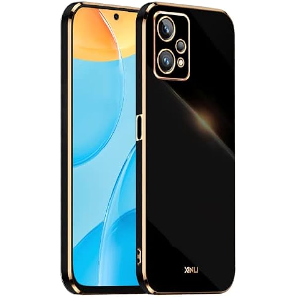 EASSGU Galwanizowana ramka etui na telefon dla Realme 9 5G / Realme 9 Pro (6,59 cala), miękka silikonowa ochronna obudowa TPU - czarna