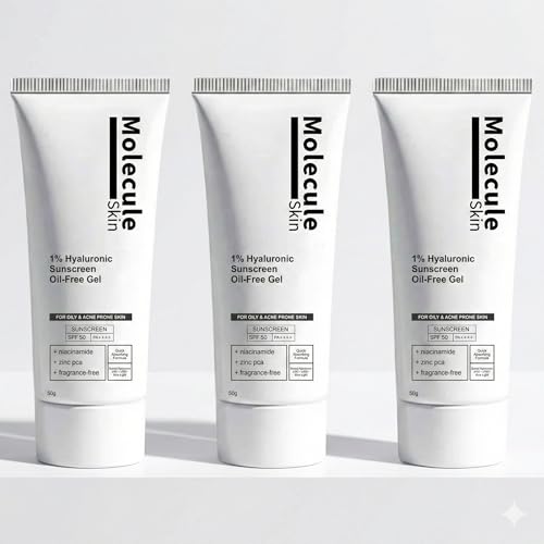 Image of Molecular 5% Niacinamide Moisturizing Gel Sunscreen,Spf 50+ Pa++++|Clinically Tested In Usa|For Oily, Dry, Sensitive, Combination, Dull, Acne Prone Skin|8 Hr Protection|For Men & Women|50 G (Pack Of 3)