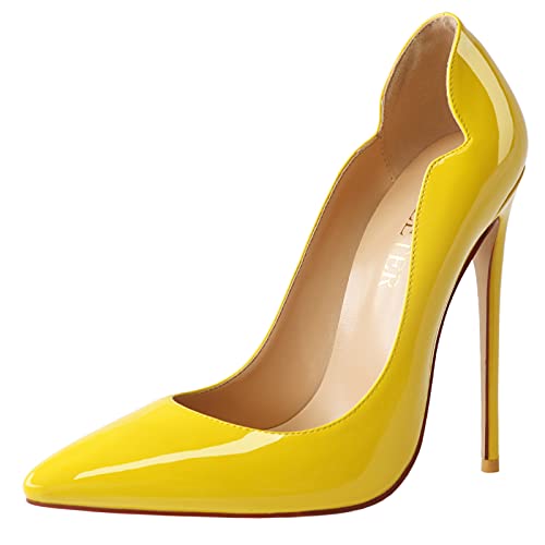 COLETER Women's Sexy Pointed Toe High Heels,4.72 inch/12cm Patent Leather Pumps,Wedding Dress Shoes,Cute Evening Stilettos