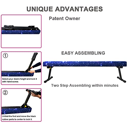 Sealoha 8ft Ultrasimple Adjustable&Foldable Balance Beam,High-Low Floor Beam Suede Gymnastics Equipment, Gymnastics Beam for Training&Professional HomeTraining (Gym Beam, Starry Sky, 8ft) by Sealoha - Used condition - Image 4