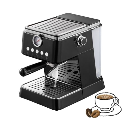 WXQコーヒーメーカー、110V エスプレッソマシン、オールインワン、軽量、ワンボタン操作、15/20Bar 高圧抽出、半自動コーヒーマシン、すっきりシンプル、 お手入れ簡単 新年ギフト/新築祝い/誕生日ギフト (ブラック,圧力計付きボタン)