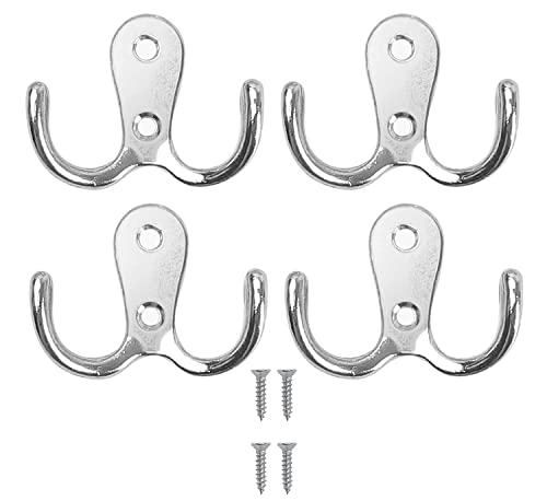 Ganchos de doble cara para bata, ganchos de doble capa, ganchos para colgar en la pared, ganchos de metal para puertas de baño, dormitorios, ropa para colgar ropa, bata de cocina (plata) - 4 piezas