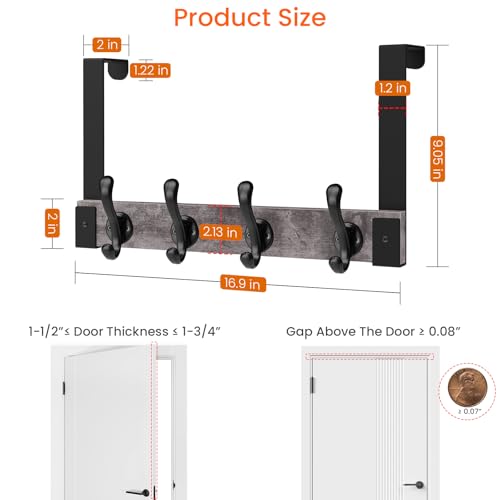 Homode Over The Door Hooks Heavy Duty, Wood Over The Door Towel Rack for Bathroom Door, Rustic Over The Door Hanger,Back of Door Hooks Coat Hooks for Hanging Towels Clothes Hats Bags, Grey by Homode - Used condition - Image 6