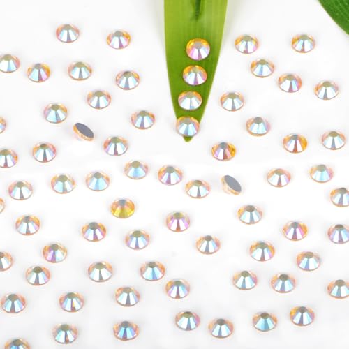 Image of Bymitel Hotfix Crystal Rhinestones Round Gems Iron on DIY Jewelry Making Flat Back for Crafts,Topaz AB, 1.6mm(SS4 /2880pcs)