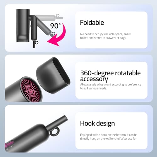 CONFU Diffuser Hair Dryer for Curly Hair,1500W Fast Drying Blow Dryer with Diffuser for Women,Compact & Portable Negative Ion Hairdryer,Mini and Foldable Blowdryer Design for Travel(Gray) - Image 4