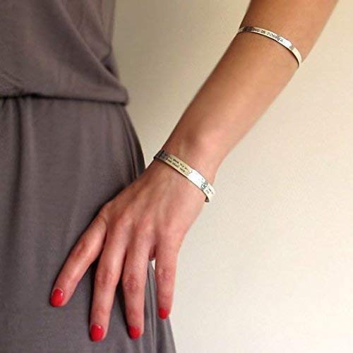 Inspirational Gift For Her - Custom Cuff Bracelet - Personalized Silver Bracelet - Custom Bracelet For Her - Birthday Gift For Mom/Daughter - Quote Engraved Bracelets For Women #TOP2