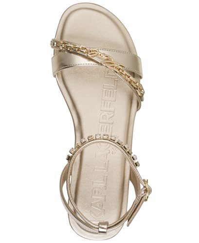 KARL LAGERFELD Paris Women's Christiano Strappy Flat Sandal, White Gold, 5.5 angle 4