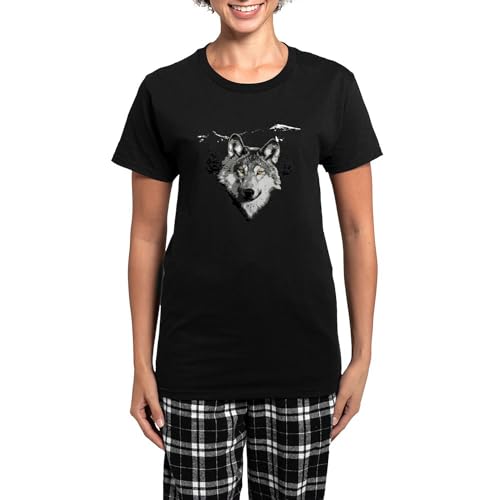 CafePress Grey Wolf Love Women's Dark Pajamas Womens Novelty Pajama Set, Comfortable PJ Sleepwear