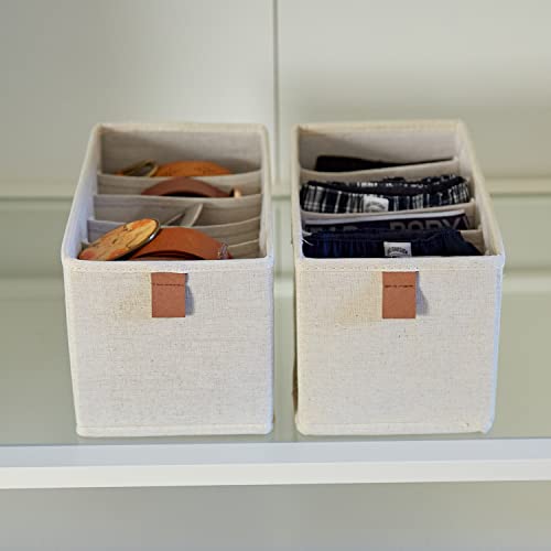 LOVE IT STORE IT Premium Schrank Organizer 2-teilig - Schubladenbox aus Stoff - Verstärkt - Je 6 Fächer für Unterwäsche, Gürtel - Beige - 15x30x15 cm
