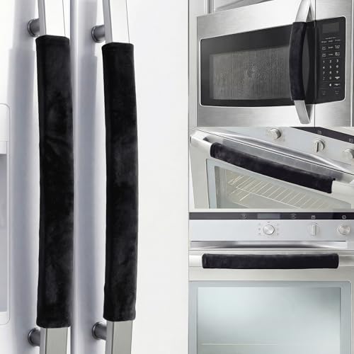 Volecy Refrigerator Handle Covers, Set of 5, Washable Velvet Appliance Door Handle Covers, Adjustable Handle Protectors, Kitchen Decor Keep Clean for Fridge Oven Stove Microwave Dishwasher(Black)