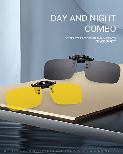 LUFF 2-Pack Clip on Day+Night Vision Polarized Sunglasses,Night Driving Safety2