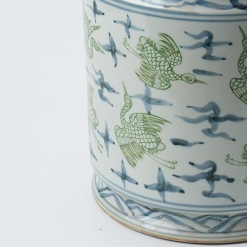 Antique Hand-Painted Flower and Bird Porcelain Pen Holder Old Style Ceramic Planter 9.7 Inch Large Plants Vase Blue & White Porcelain Silla Flower Plant Pots (Green and Blue) by XIGGJYL - Used condition - Image 2