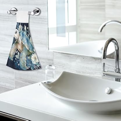 RPLIFE Geschirrhandtücher, Motiv: Wasserfarbe einer Schildkröte und Blumen, weiche hängende Küchentücher, Geschirr-Trockentuch, niedliches Handtuch-Set – Bild 8