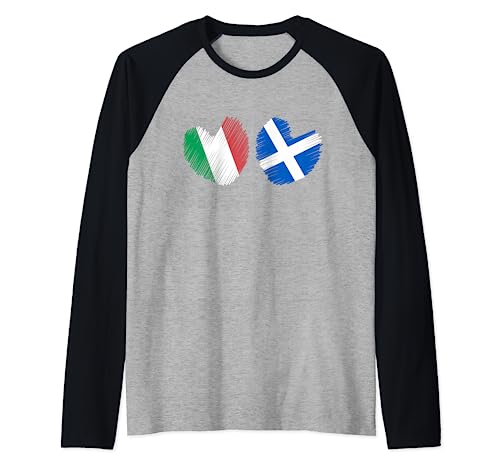 Italy Scotland Heart Italian Flag Scottish Flag Grunge Heart Raglan Baseball Tee