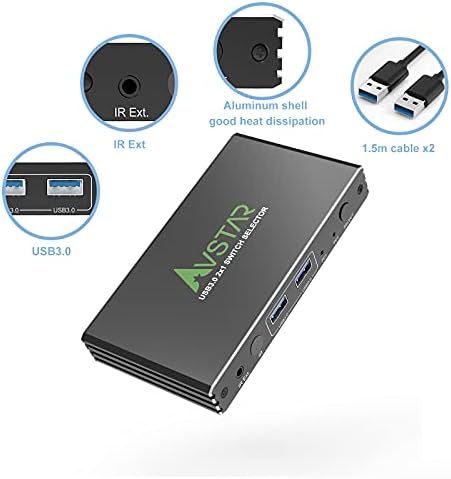 USB 3.0 Switch 2 Computers 4-Port USB3.1 Sharing Switcher KVM Switch 2 In 4 Out,4 USB Peripheral Hub for Mouse,Scanner,Keyboard,Printer PCs with One-B