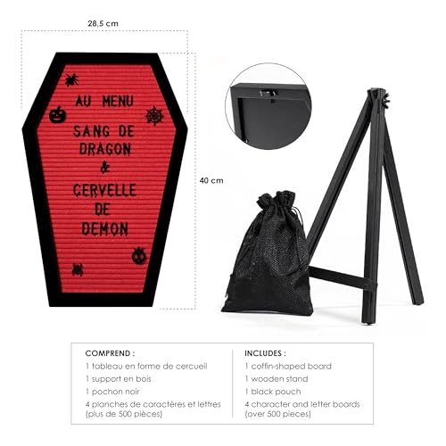 Chaks - Sarg Letterboard, Buchstabentafel zum Stecken mit Staffelei & 500+ Zeichen, Gothic Dekoration für Halloween
