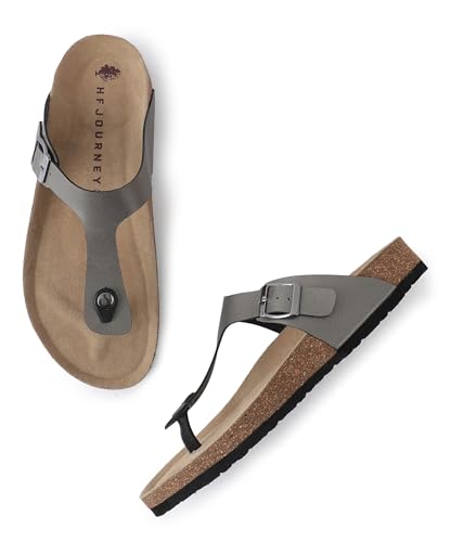 Image of HF JOURNEY Nivera 2.0 Men's Cork Footbed Thong Sandal,Slip On Entry,(Size 41-46) BlackPU, Casual Lounging Slipper, EVA Sole, Flat Heel,Nivera 2.0 - Black (41)