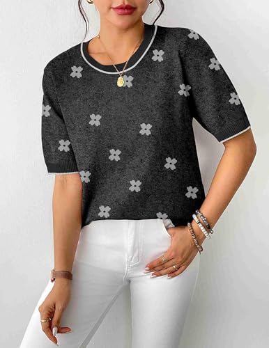 Image of Zeagoo Womens Summer Tops Dressy Casual Short Sleeve Sweaters Crew Neck Lightweight Knit Tops Loose Blouse Basic Shirts