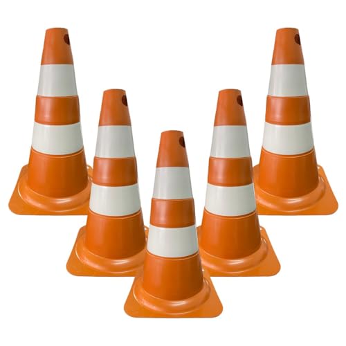 Kit 5 Cone de Sinalização para Trânsito Estacionamento EPI Segurança Laranja e Branco