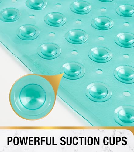 Image of HITSLAM Shower Bathtub Mat Non Slip, 24 inchx 24 inch Bath Mat for Tub, Soft PVC Shower Mats for Inside Shower with Suction Cups and Center Drain Hole, Machine Washable Bathroom Floor Mat, Green