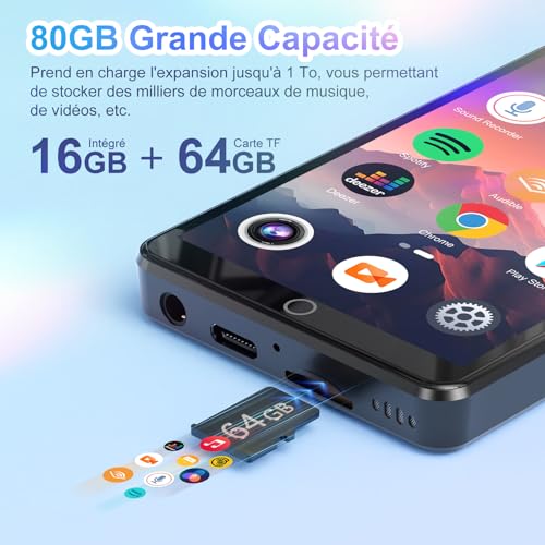 Lecteur MP3 avec Bluetooth et WiFi, joliker 80Go Lecteur de Musique Mp3 et Mp4, Lecteur à écran Tactile 4.02 Pouces, Lecteur Spotify Androïde avec Play Store, Audible, Deezer, Spotify Kids – vue 4