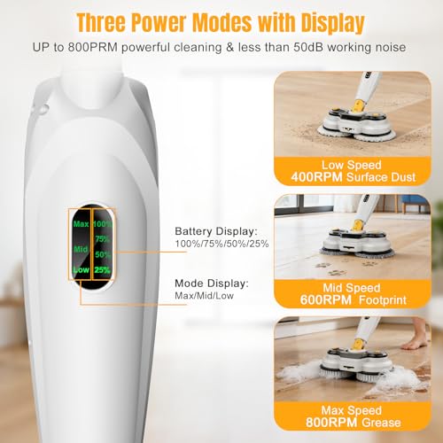 Cordless Electric Mop for Dewalt 20V Battery (NO Battery), 2 in 1 Spin Mop & Electric Floor Scrubber Machine with LED Light & Water Spray, 800 RPM Rotating Electric Mops for Floor (White Yellow) by denqir - Image 7
