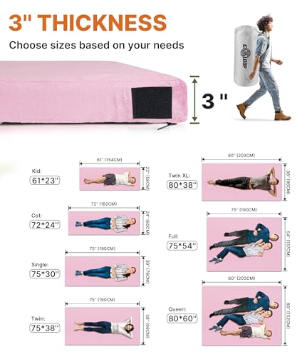 GAIALOOP Sakura Pink Memory Foam Futon Mattress Car Camping Bed Glamping Roll Up Mattress, Queen: 80 * 60 * 4'' - Thumbnail 4