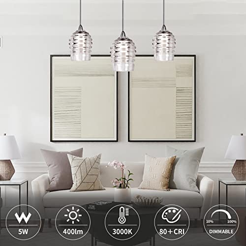 1-Light Led Pendant Light Fixtures, Heavy Duty Single Glass Pendant Light With Adjustable Metal Rod For Kitchen Island, Living Room, Dining Room, 100%-10% Dimmable, Chrome Metal Finish #TOP1