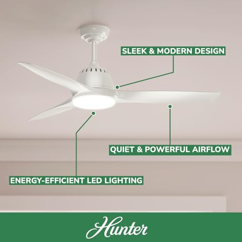 Casablanca 52 inch Indoor Ceiling Fan with LED Light and Remote Control - Standard Mount White Ceiling Fan, 3 Blades, For Bedroom, Living Room, or Kitchen, Quiet - Wisp 59284, Fresh White thumbnail 3