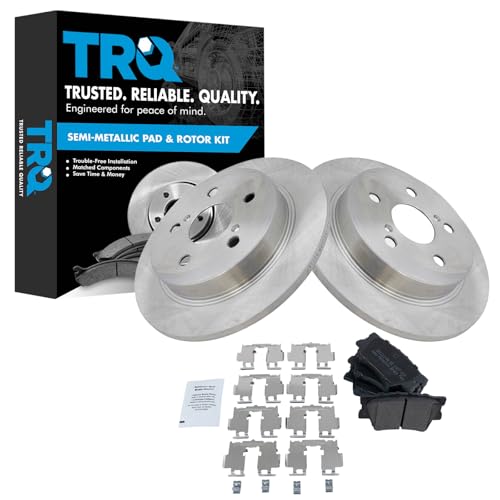 Image of TRQ Rear Brake Pad and Rotor Set Semi Metallic Compatible with 2018-2023 Toyota Camry with Manual Parking Brake