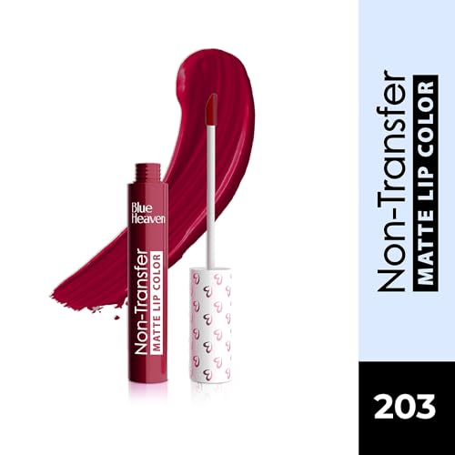 Image of Blue Heaven Non Transfer Matte Lip Color, Long Lasting upto 8 hrs, Light Weight & Smudge Proof, Non Transfer Liquid Lipsticks for Women, 203, 2.8ml