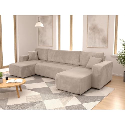 Canapé d’angle panoramique ALYA convertible taupe LOUNGITUDE