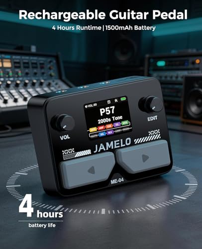 JAMELO Pocket Guitar Multi Effects Pedal, with 125 Effects, 99 Presets, 30 Amp Modeling, IR Loaders, Looper 100 Drum Rhythms BT Audio USB OTG Support Rechargeable Guitar Effects Processor (Black)