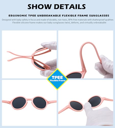 Image of NULOOQ Polarized Baby Sunglasses with Silicone Strap - Bendable TPEE Flexible Infant Sunglasses 0-24 Months
