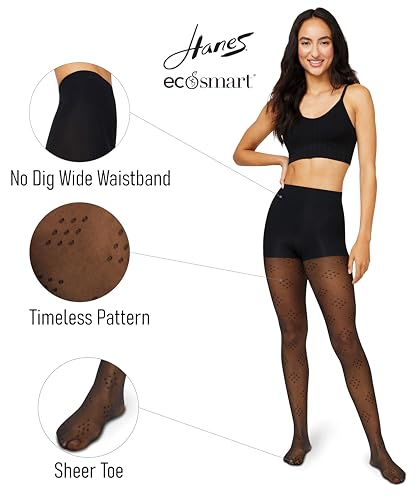 Hanes EcoSmart Diamond Dot Women's Fashion Tights, Control Top, Sheer Toe, Black, Size Small (Pack of 1) - image 2