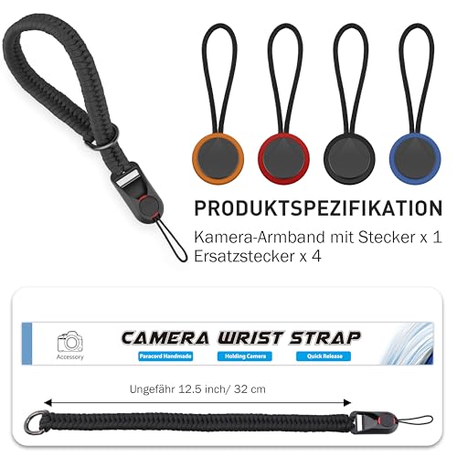 Sunya Kamera Handschlaufe mit Schnellverschluss. Verstellbarer Kameragurt für verschiedene Handgelenke, Ultraleichtes Gewicht Paracord Band Handgelenkschlaufe für DSLR