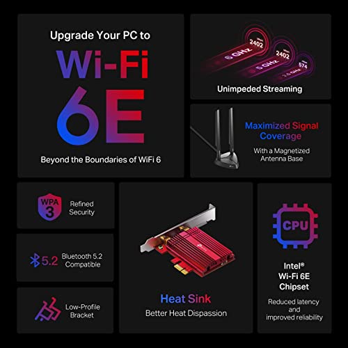 TP-Link WiFi 6E AXE5400 PCIe WiFi Card (Archer TXE75E) - Tri-Band Wireless Adapter with Bluetooth 5.2, WPA3, MU-MIMO, OFDMA, Heat Sink, Low-Profile Bracket, Supports Windows 10(64bit), 11 by TP-Link - Image 2
