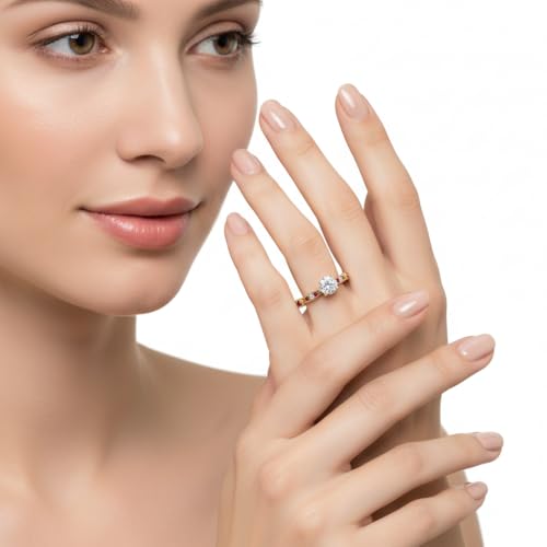 Image of Choose Your Gemstone Petite Pave Diamond CZ Engagement Ring Yellow Gold Plated Round Shape Petite Engagement Rings Minimal Modern Design Birthday Gift Wedding Gift US Size 4 to 12