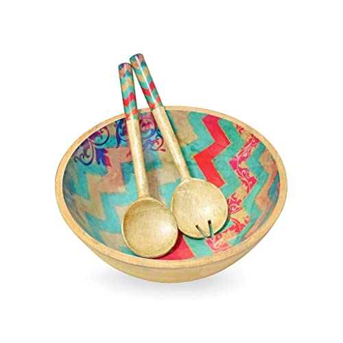 Yotreasure Tiramisu Sunrise Springs Salad Bowl With Salad Servers | Salad Bowl With Tongs | Resin/Mango Wood Bowl | Wooden Decorative Bowl | Serving Bowls For Fruits, Salad, Or Pasta, Mixing Bowl #TOP21