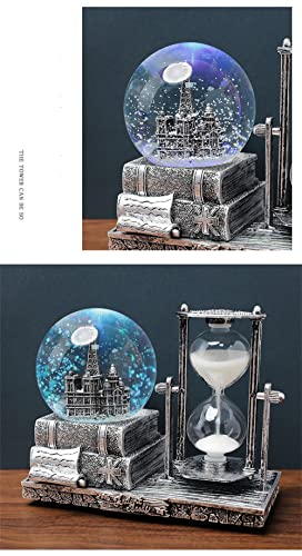 Music Crystal Snow Globe With Hourglass Timer Home Decoration For Living Room Bedroom Book Shelf Tv Cabinet Desktop Decor Statue Figurine Table Centerpieces Ornaments (A-Silver) #TOP5