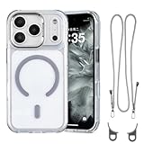 QATYYY for iPhone 17 Pro Max Case with Adjustable Phone Lanyard Strap, Compatible with MagSafe, Shockproof Military-Grade Protection, Magnetic Phone Case, Classic Clear Gray Hybrid Case Crossbody
